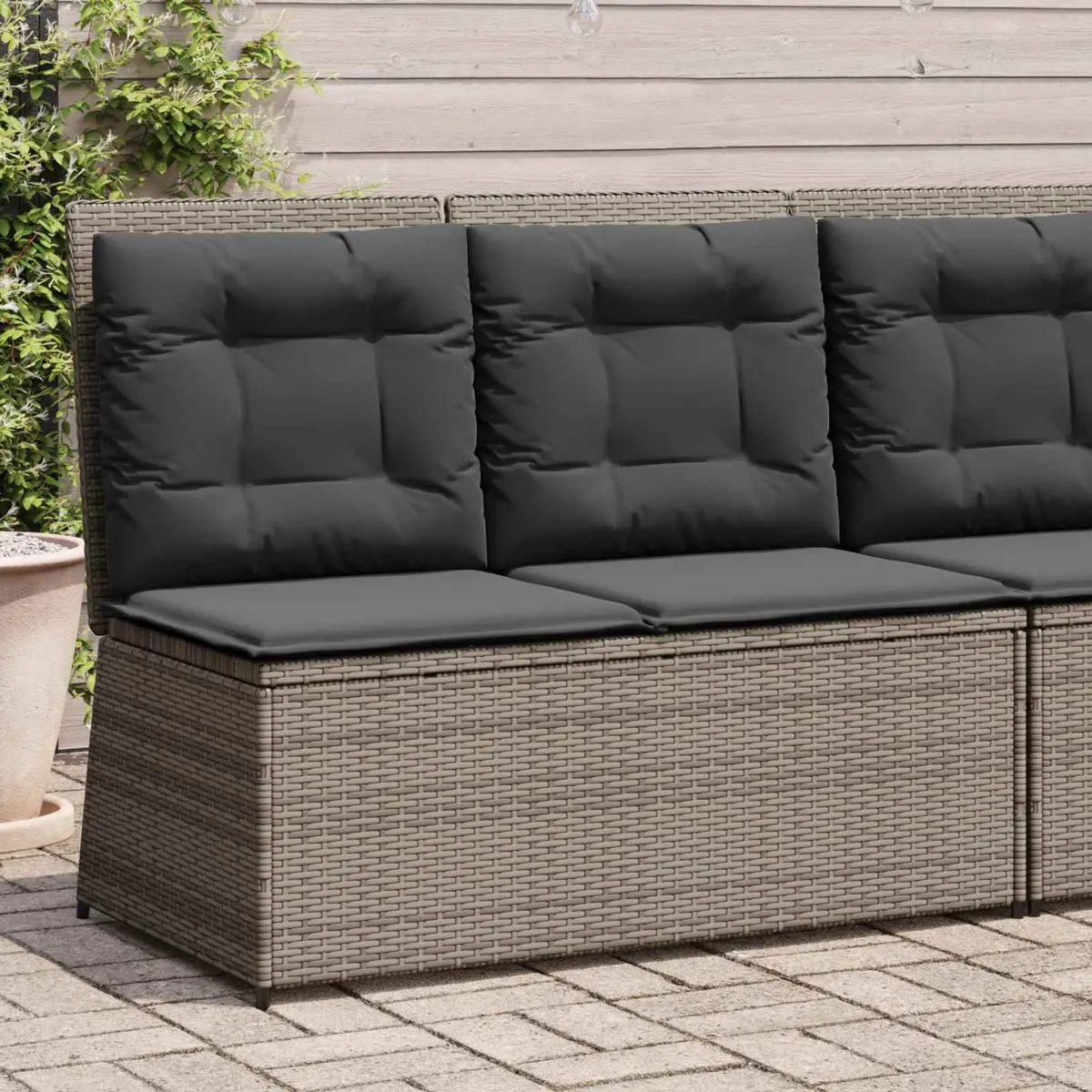 Garden Bench Adjustable Backrest Outdoor Furniture Grey Poly Rattan