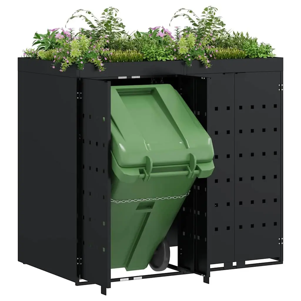 Wheelie Bin Storage Outdoor Waste Container Enclosure 2 Bins Black Garden