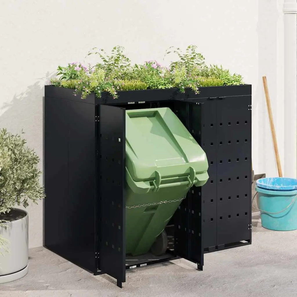 Wheelie Bin Storage Outdoor Waste Container Enclosure 2 Bins Black Garden