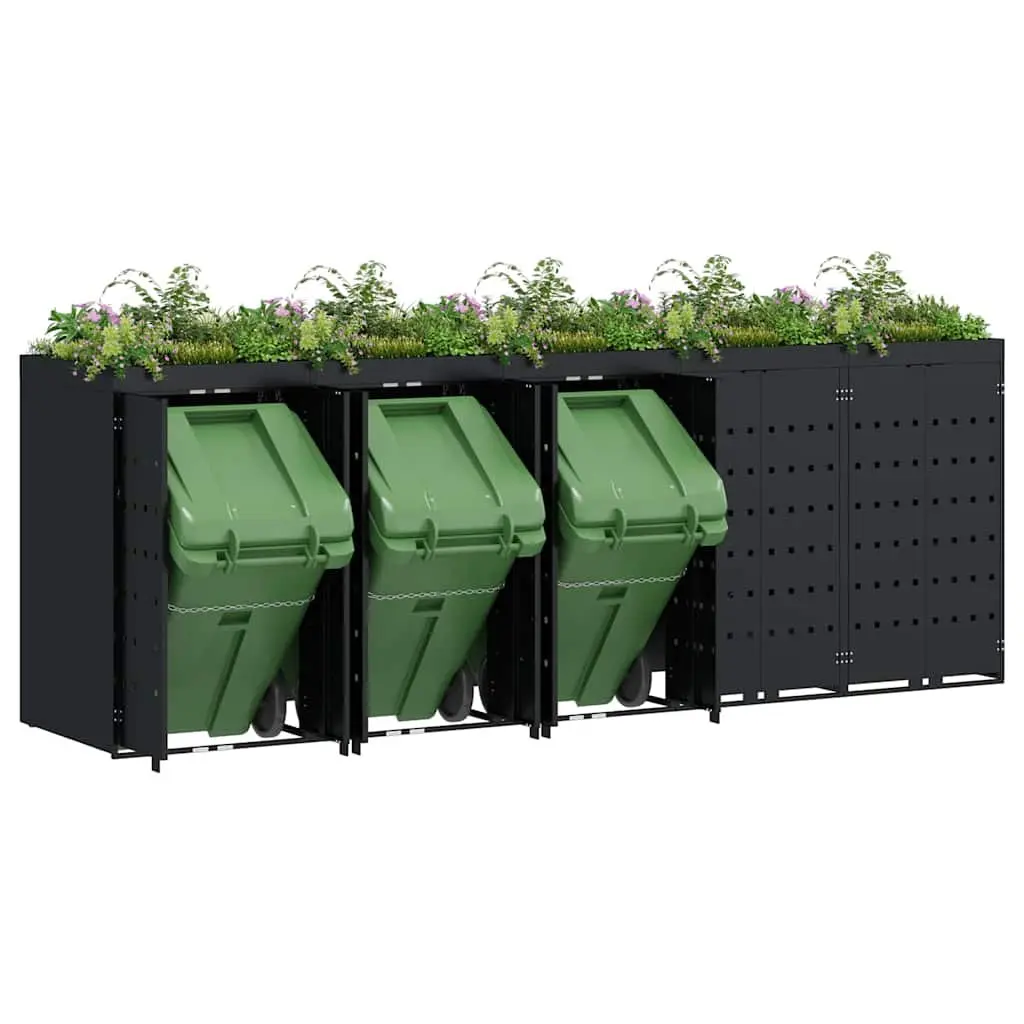 Wheelie Bin Storage Outdoor Garden Waste 5 Bins Black 340 x 77.5 x 121.5 cm