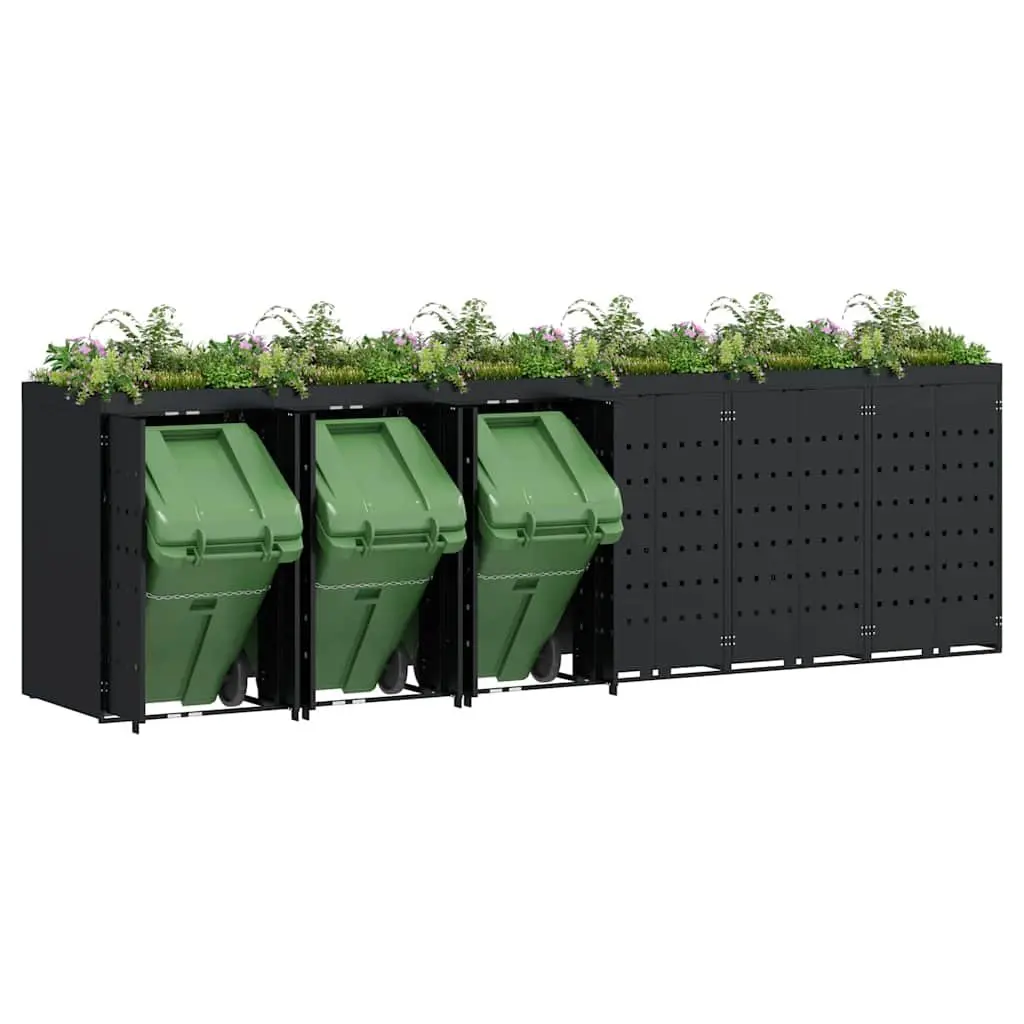 Wheelie Bin Storage Outdoor Garden Waste Container Enclosure for 6 Bins Black