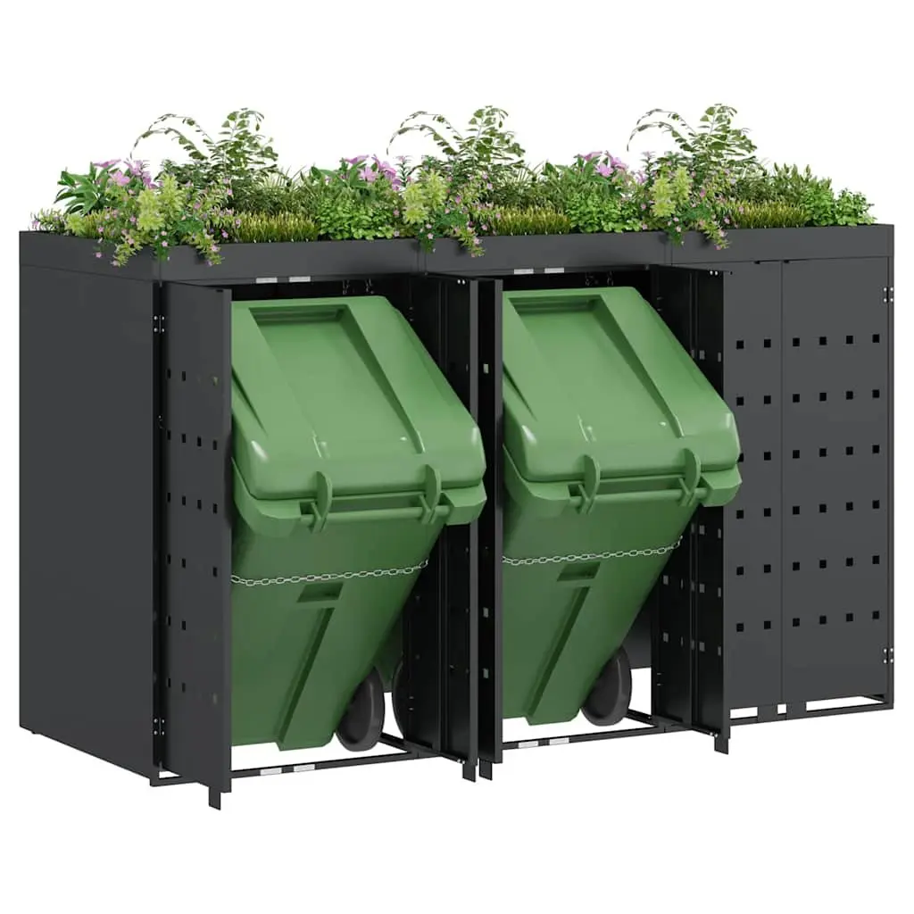 Wheelie Bin Storage Enclosure Outdoor Waste Container 3 Bins Planter Roof Anthracite Powder-coated Steel