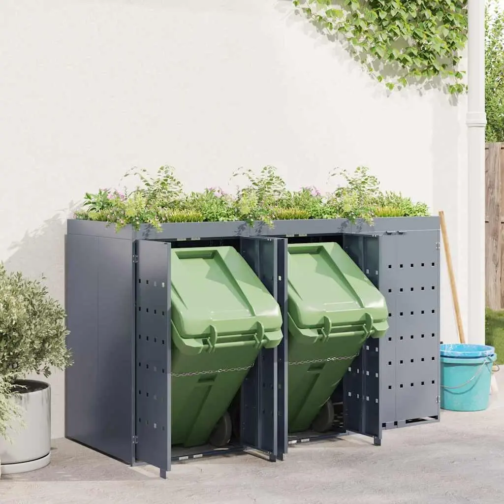 Wheelie Bin Storage Outdoor Garden Waste Container for 3 Bins Light Grey