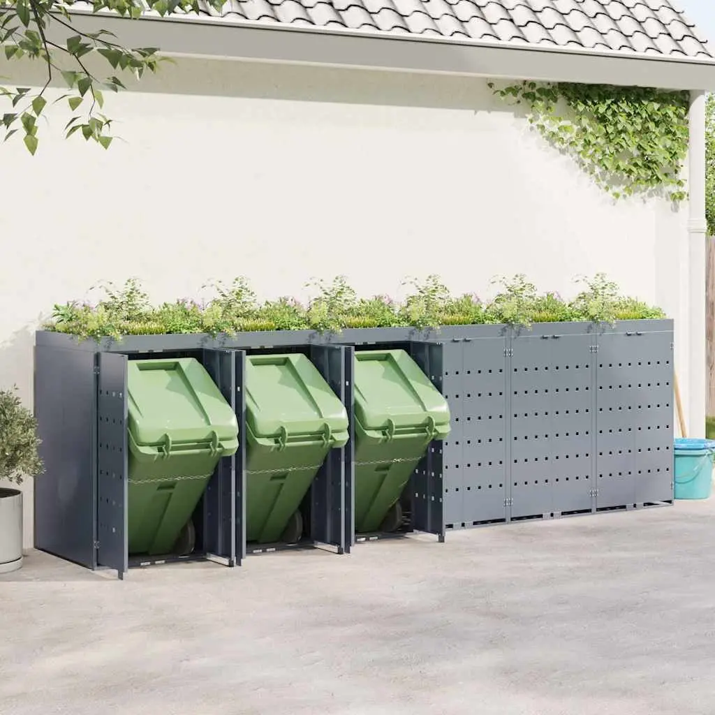 Wheelie Bin Storage Enclosure 6 Bins Light Grey Modern Garden Terrace