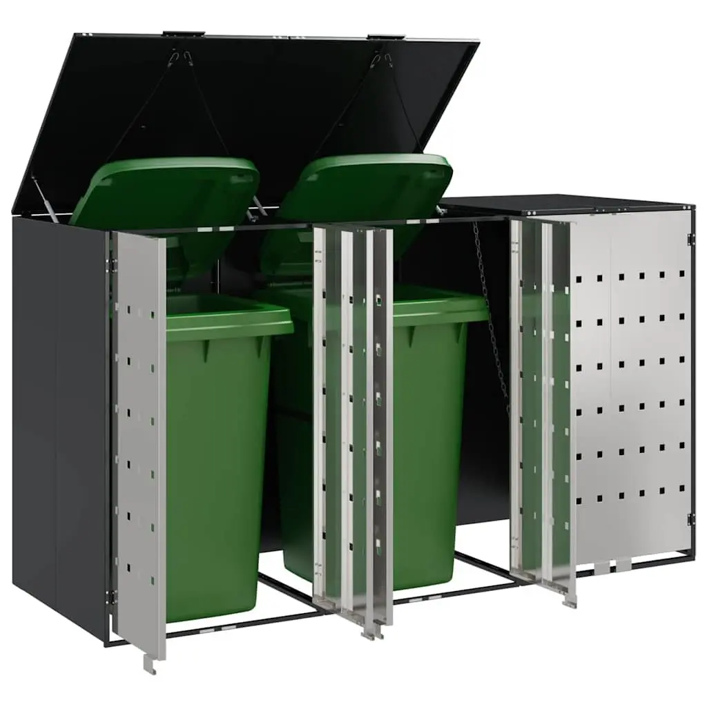 Wheelie Bin Storage Shed Outdoor Waste Container Enclosure for 3 Bins Anthracite