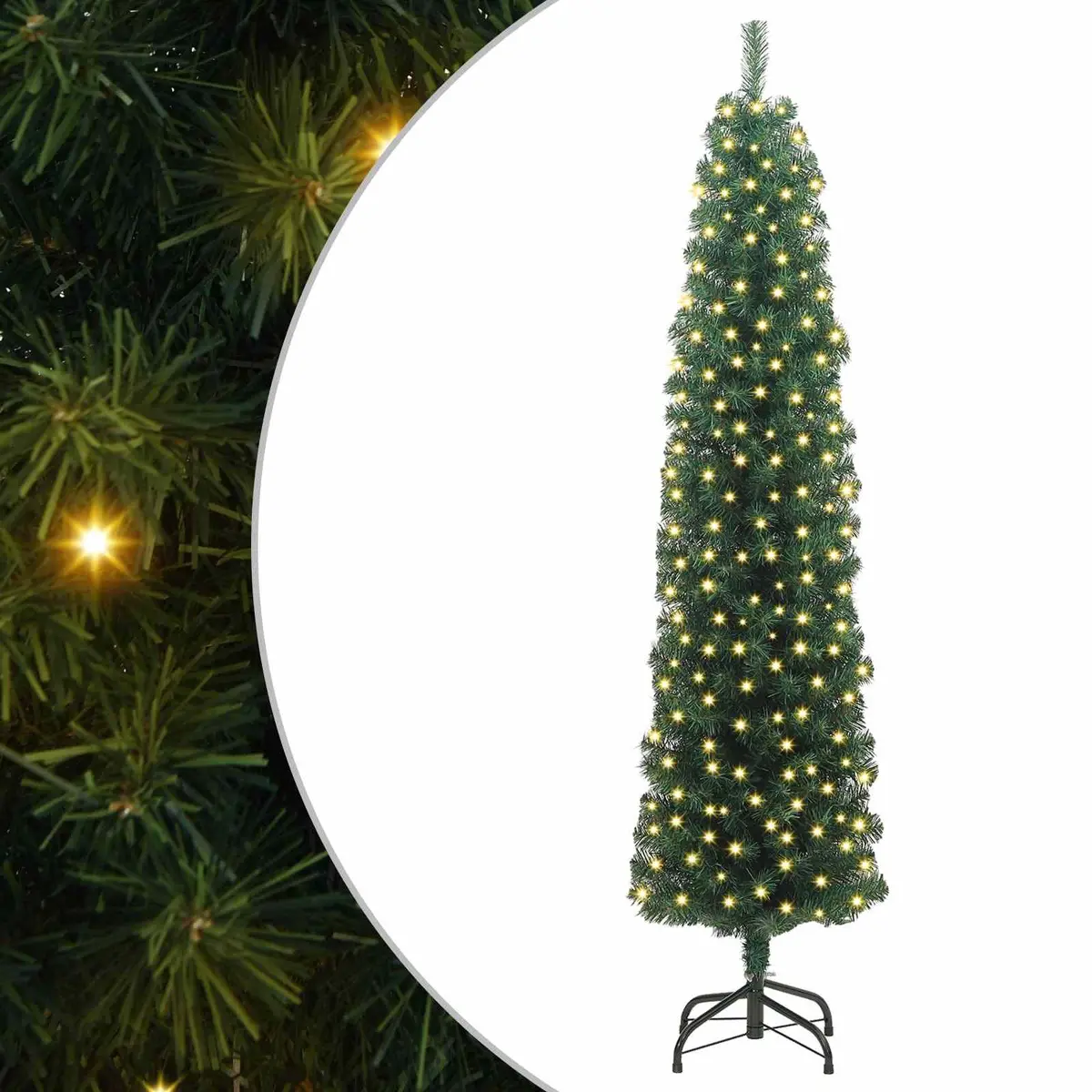 Artificial Christmas Tree Cone Shape 240cm Green with 300 Warm White LEDs and Stand