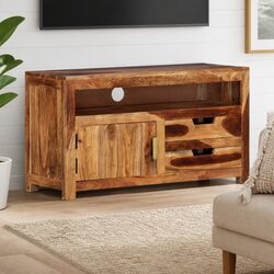 Reliable Solid Acacia Wood TV Cabinet with Ample Storage