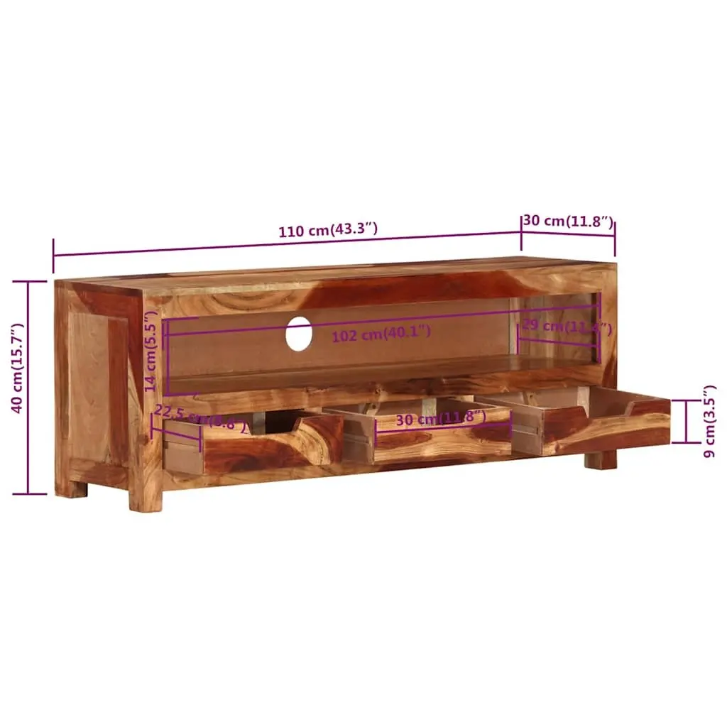 Brown Acacia TV Cabinet 110cm with Drawers