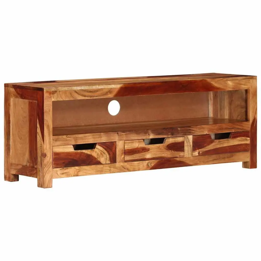 Brown Acacia TV Cabinet 110cm with Drawers