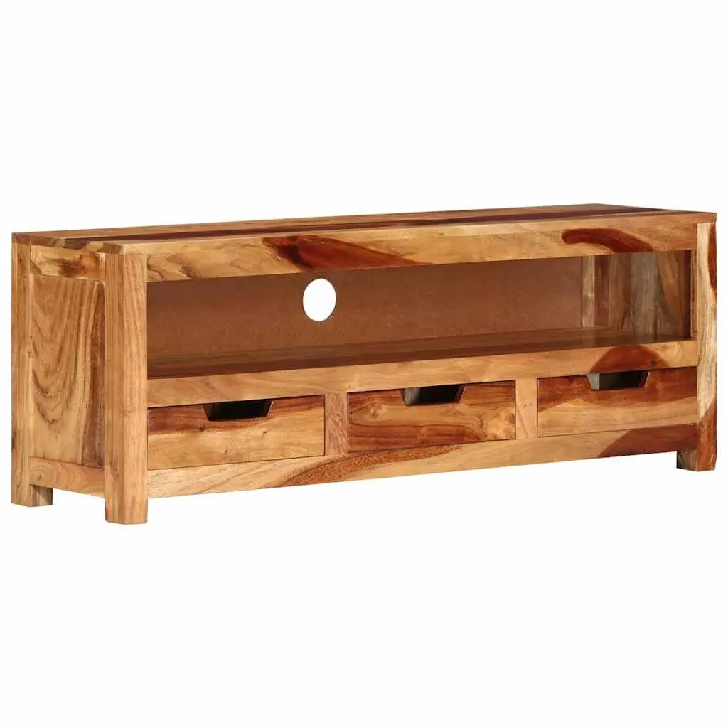 Brown Acacia TV Cabinet 110cm with Drawers