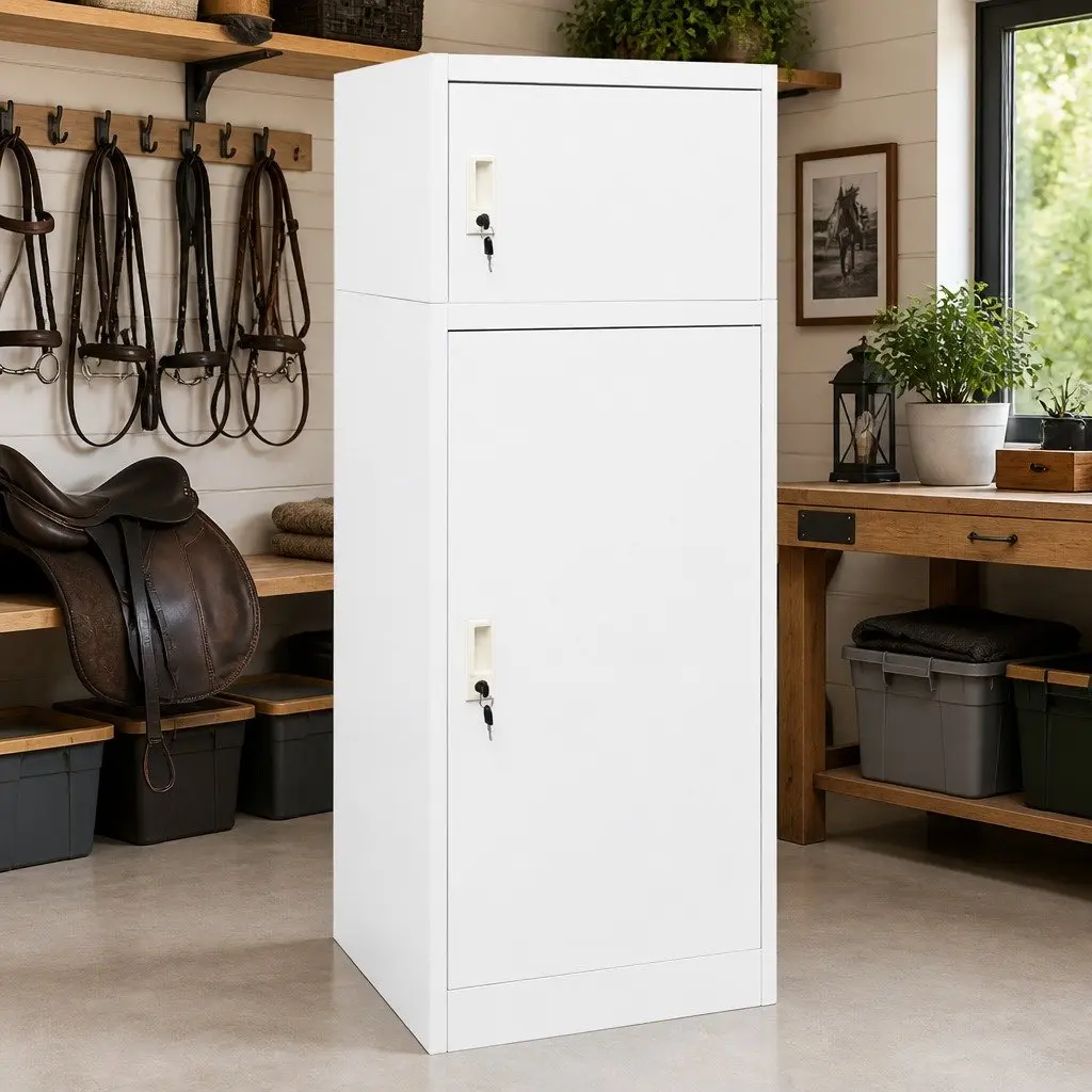 Saddle Cabinet Steel Storage Cupboard 53x53x140 cm White