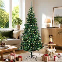 Artificial Pre-lit Christmas Tree 210cm Green Cone LED Lights Indoor Outdoor