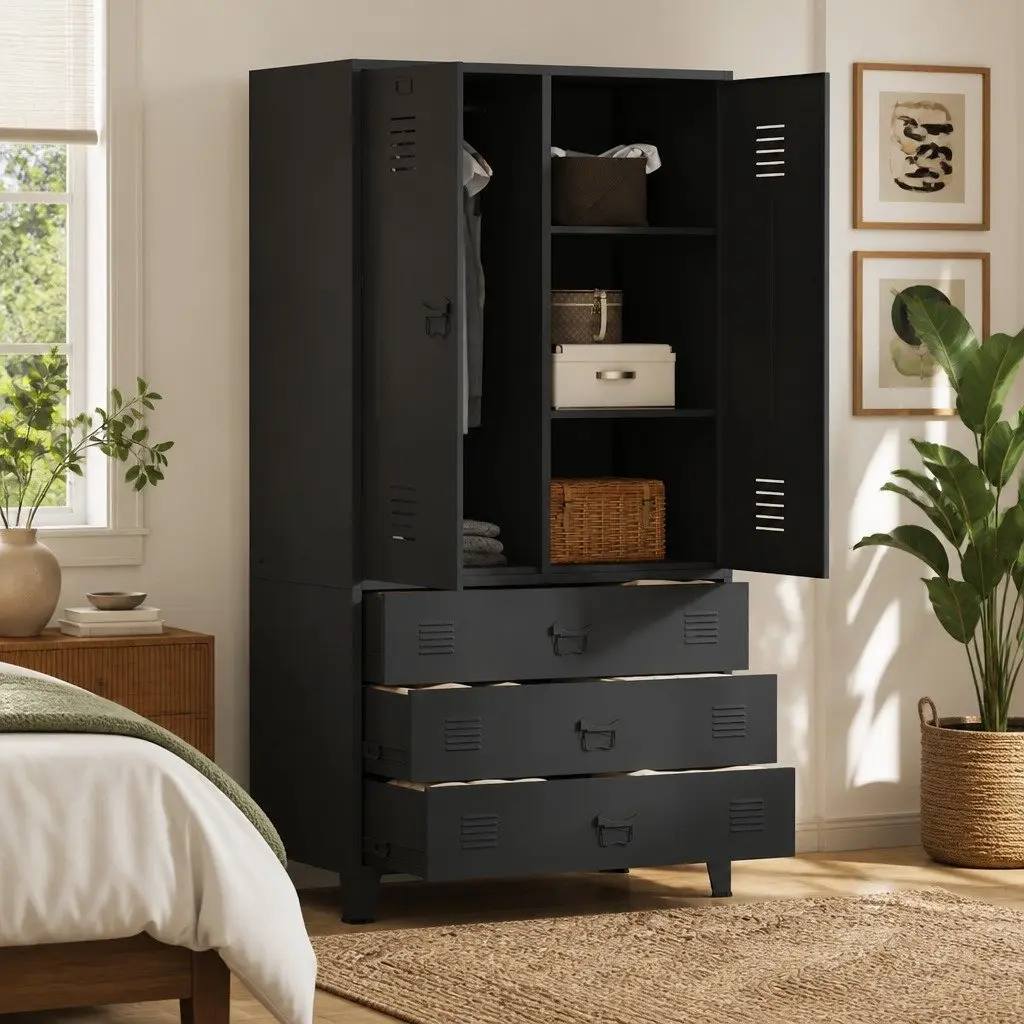 Industrial Metal Wardrobe Storage Cabinet 90x50x180cm