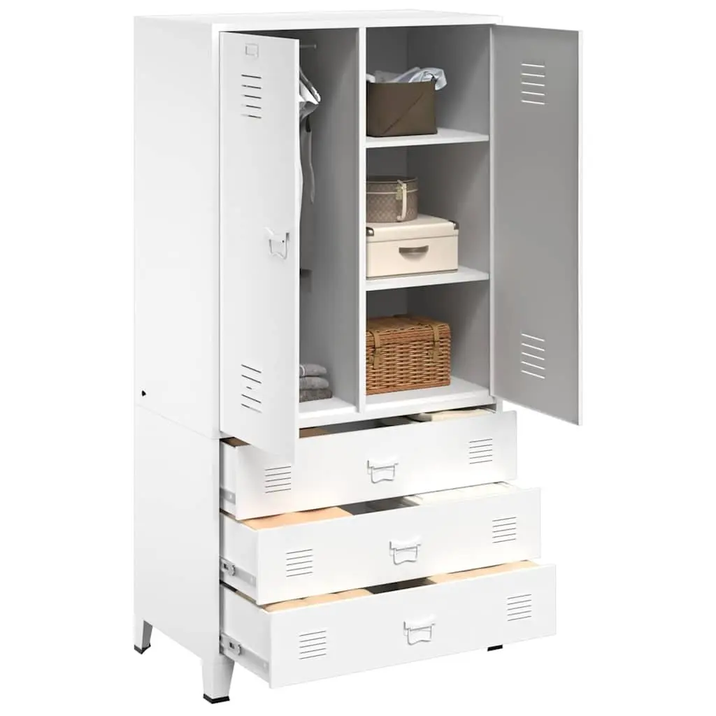 Industrial Metal Wardrobe Cabinet Storage White 90x50x180 cm Shelves Hanger