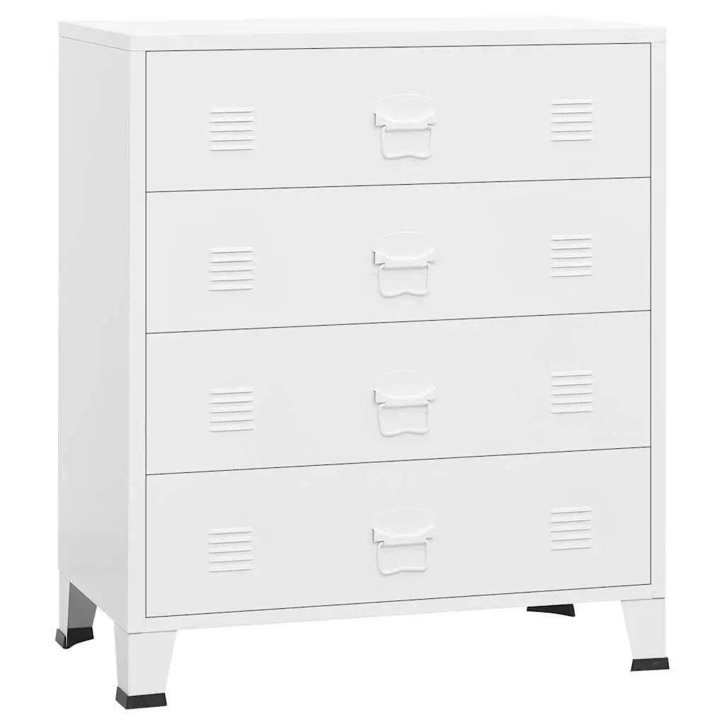 Metal Drawer Cabinet 4-Drawer Storage Unit Organiser White 78W x 40D x 93H cm