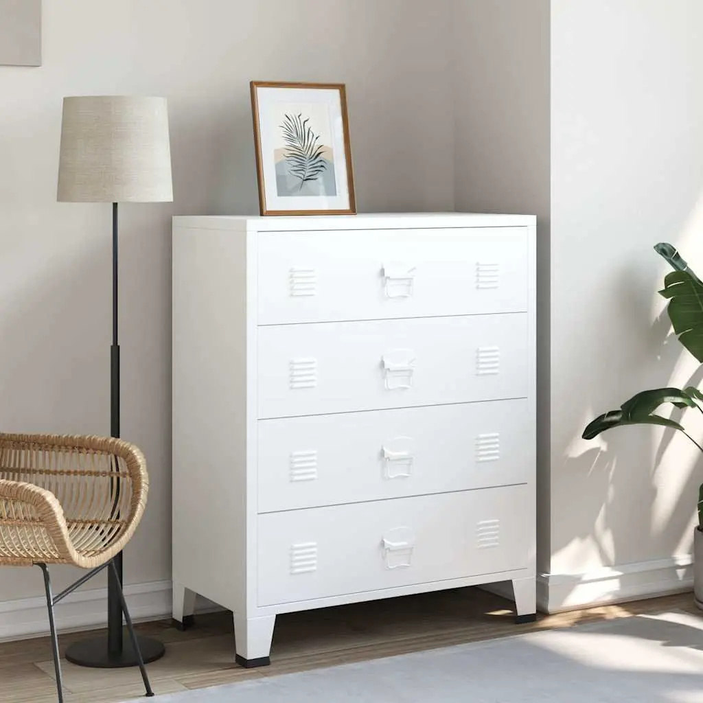 Metal Drawer Cabinet 4-Drawer Storage Unit Organiser White 78W x 40D x 93H cm