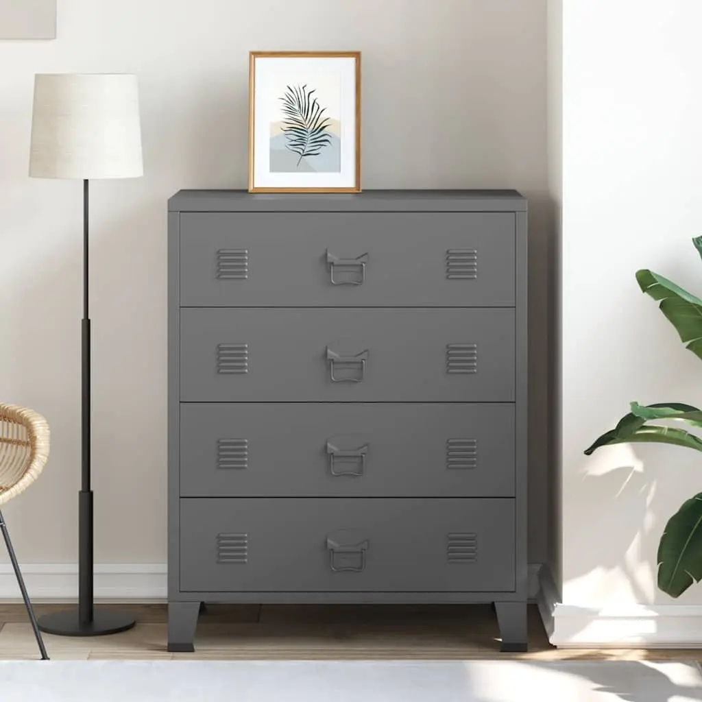 Metal Storage Chest Cabinet 4 Drawer Anthracite Organizer Industrial Style