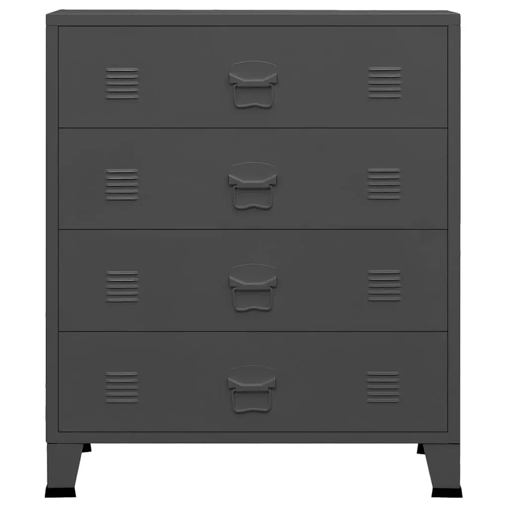 Metal Storage Chest Cabinet 4 Drawer Anthracite Organizer Industrial Style