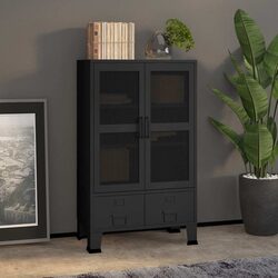 Practical Black Metal Storage Chest with Shelves and Drawers