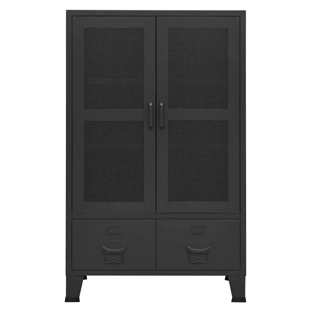 Metal Sideboard Industrial Storage Chest Black 2 Shelves 2 Drawers