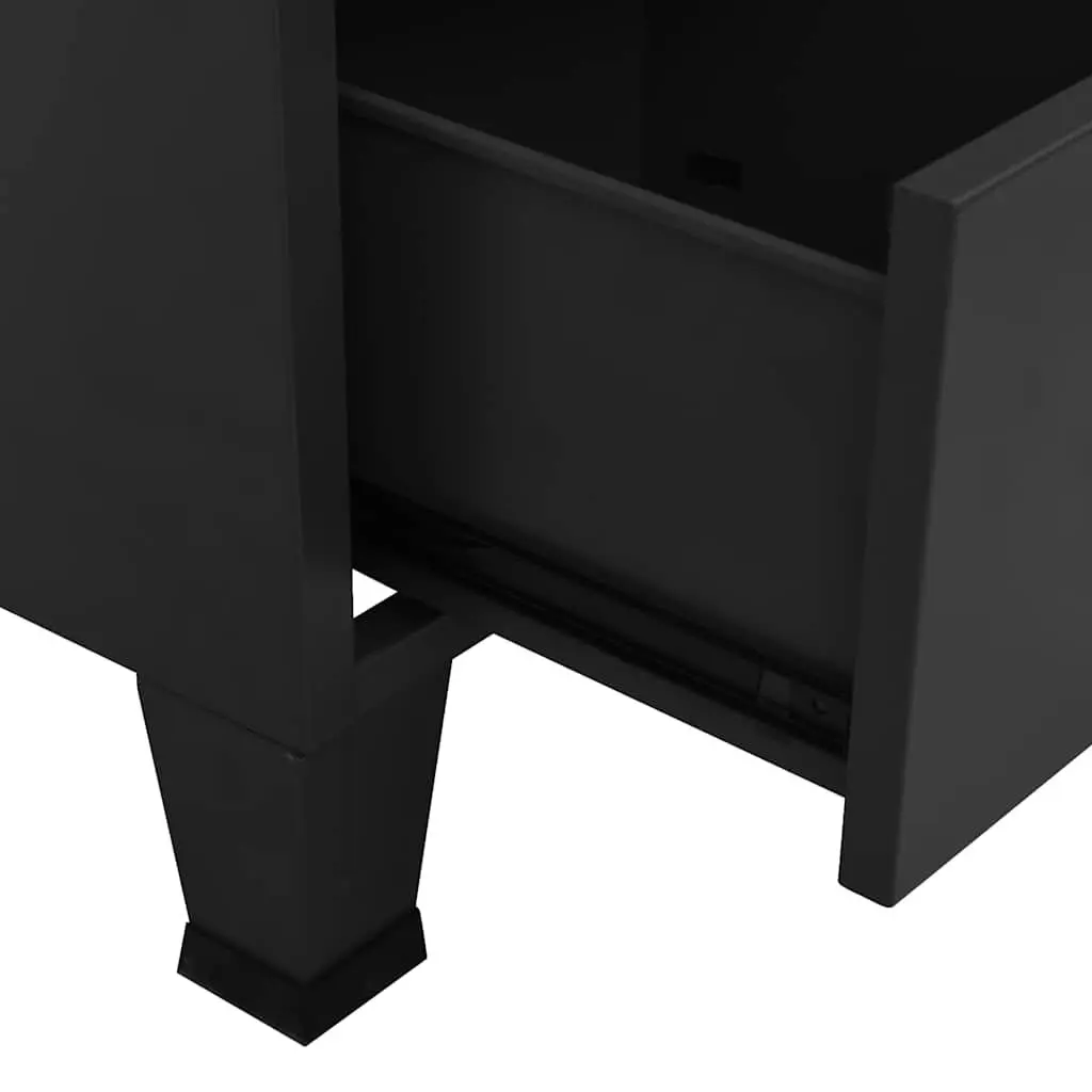 Metal Sideboard Industrial Storage Chest Black 2 Shelves 2 Drawers