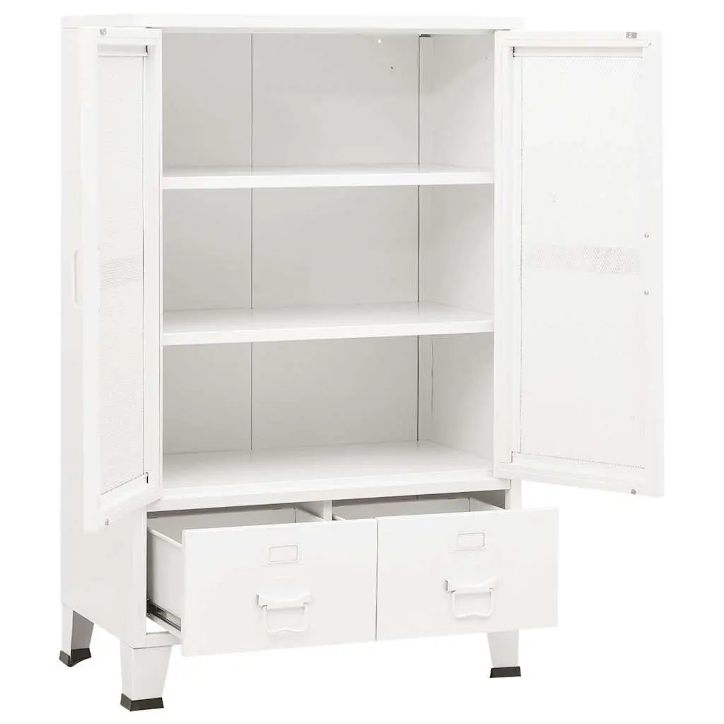Industrial Storage Chest Organised 70x40x115cm White Metal Cabinet with Drawers Shelves