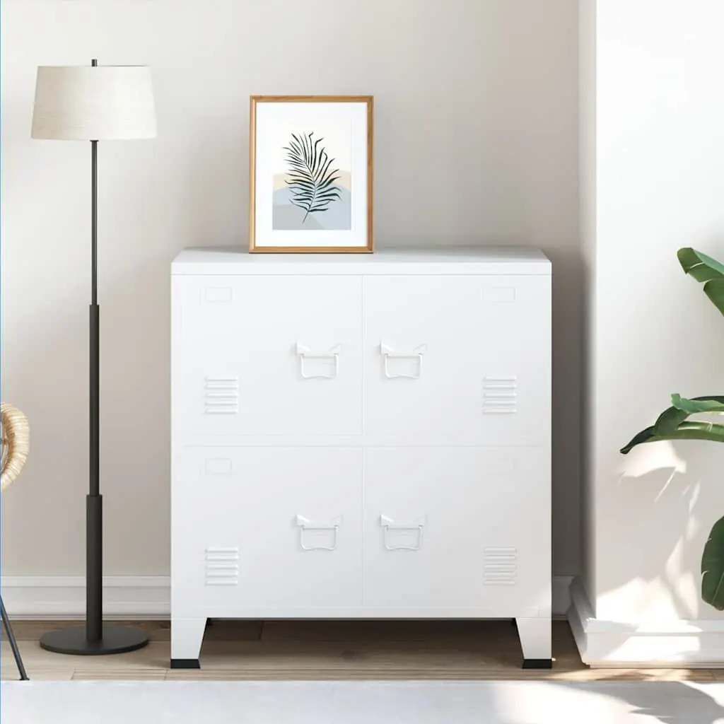 Industrial Storage Chest Steel Cabinet with Shelving 75W x 40D x 80H cm White