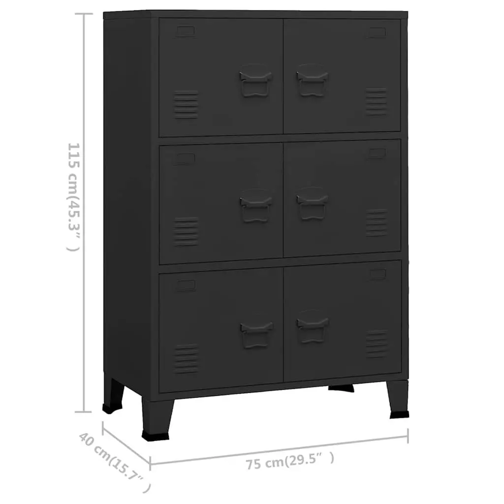 Industrial Storage Chest 6-Door Metal Cabinet Black Organiser 75 x 40 x 115 cm