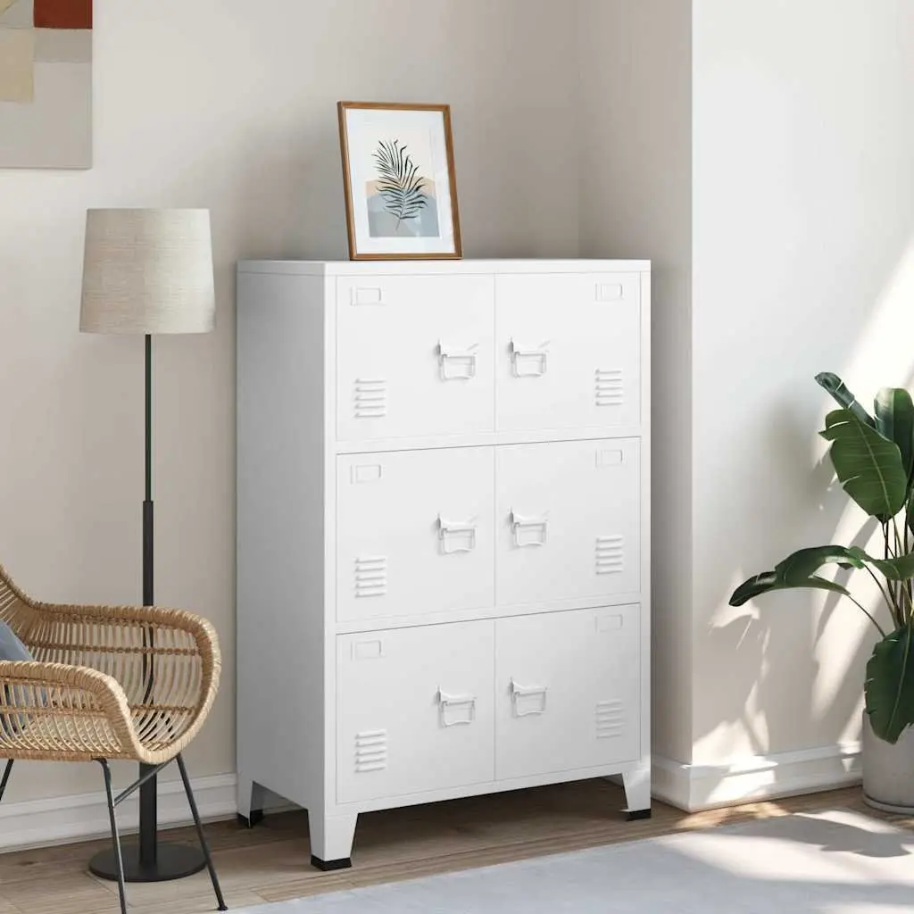 Industrial Storage Chest 6 Door Metal Cabinet White Organiser