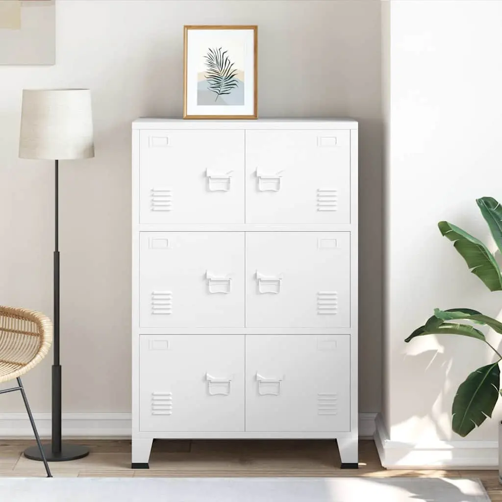Industrial Storage Chest 6 Door Metal Cabinet White Organiser