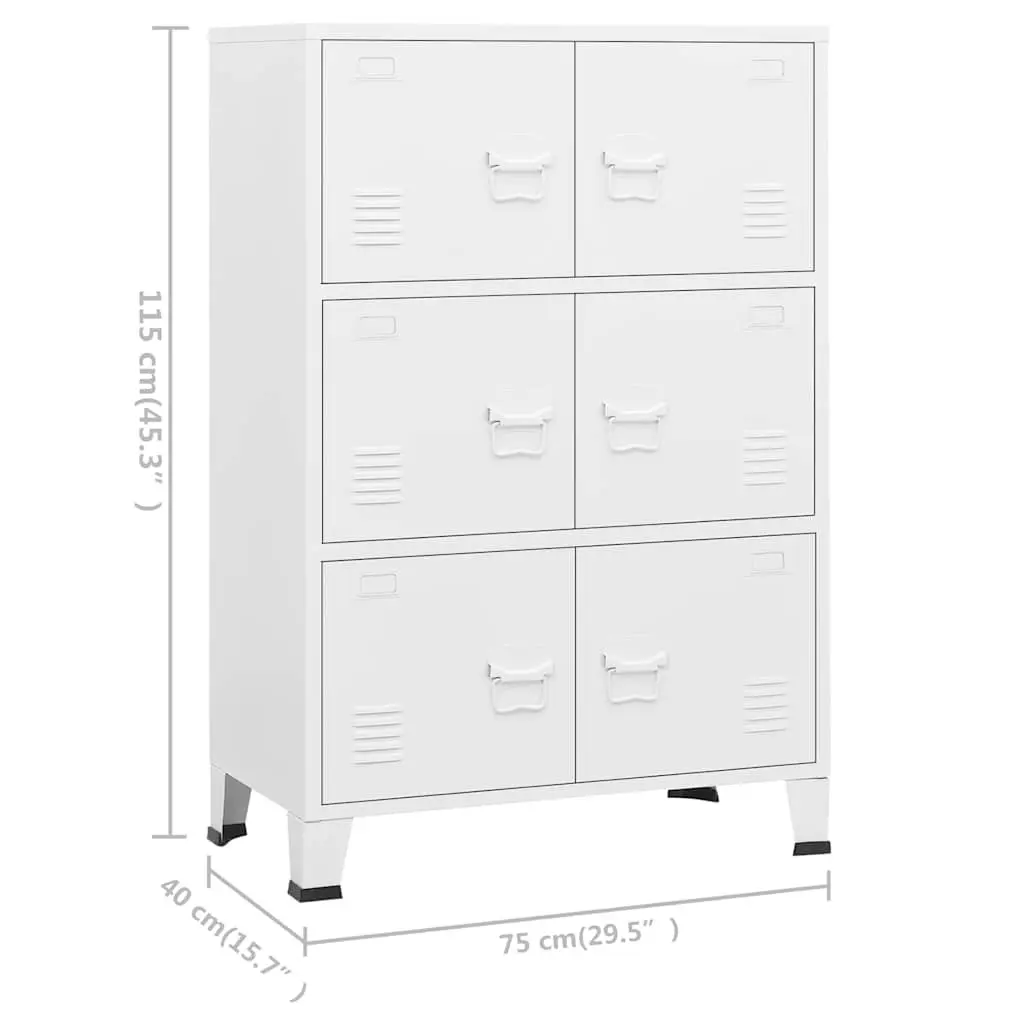Industrial Storage Chest 6 Door Metal Cabinet White Organiser