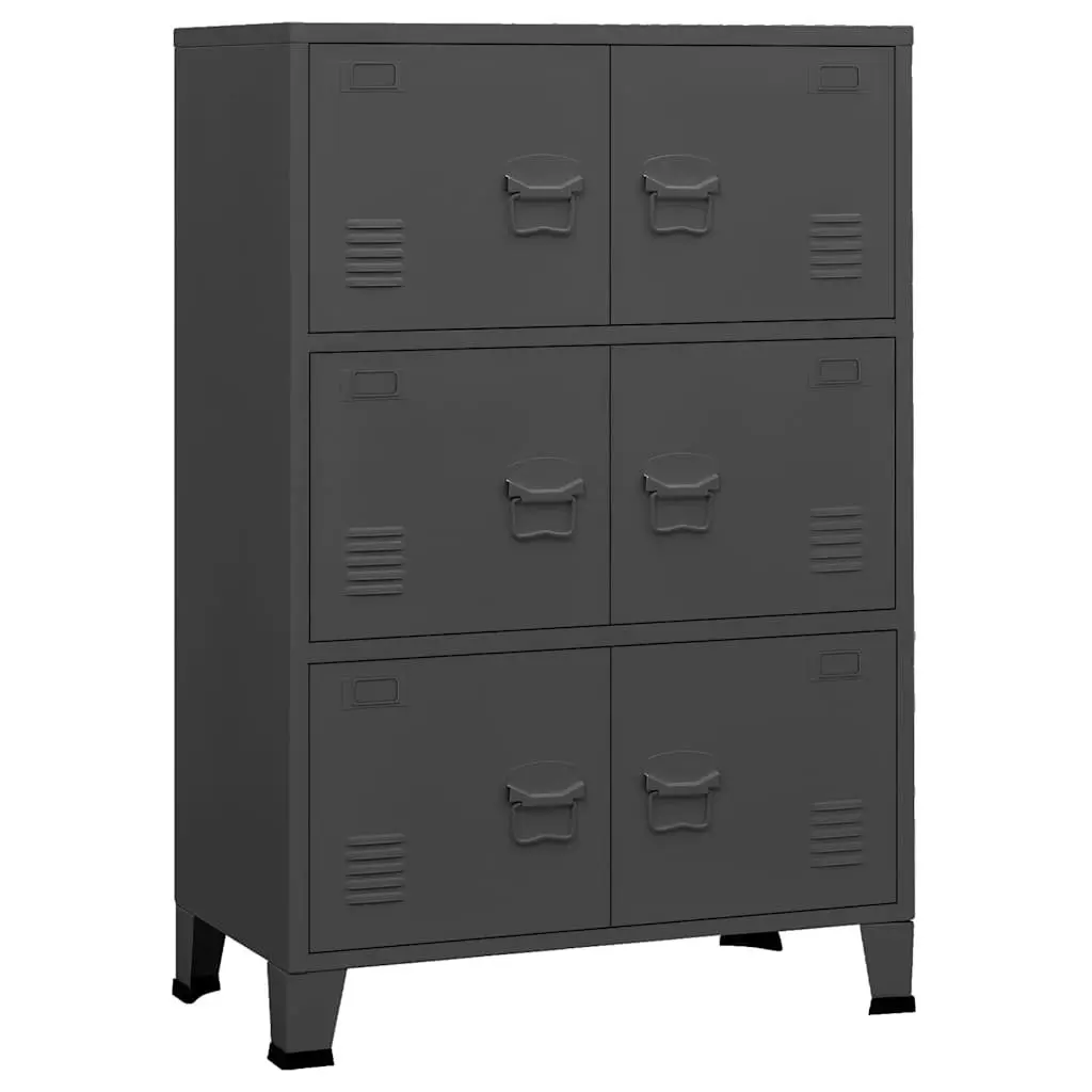 Industrial Storage Chest 6 Doors Anthracite Metal Organizer Cabinet