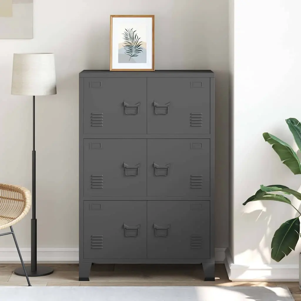Industrial Storage Chest 6 Doors Anthracite Metal Organizer Cabinet