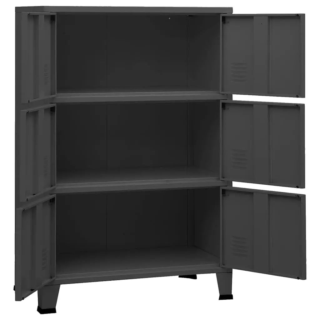 Industrial Storage Chest 6 Doors Anthracite Metal Organizer Cabinet