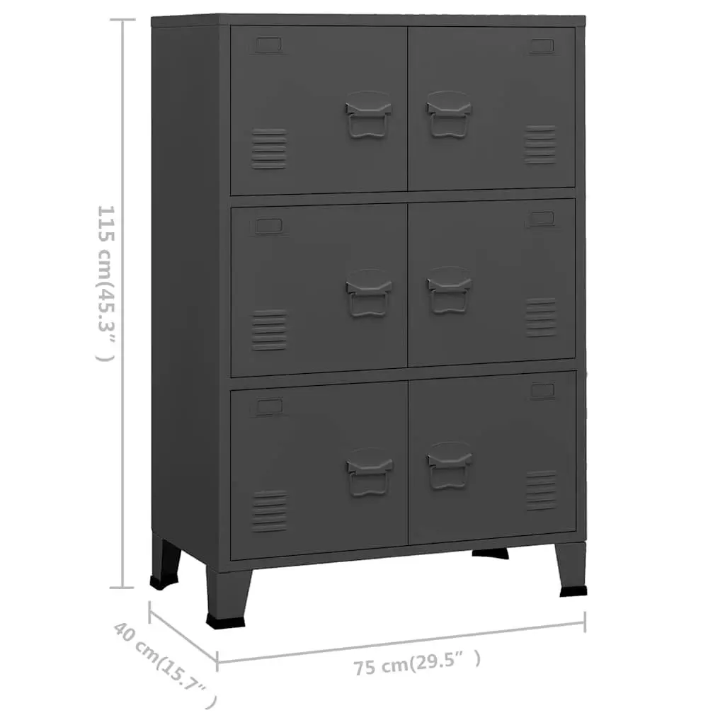 Industrial Storage Chest 6 Doors Anthracite Metal Organizer Cabinet