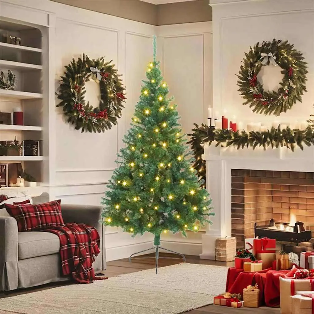 Artificial Christmas Tree Pre-lit 180 cm Green Cone LED Warm White Lights