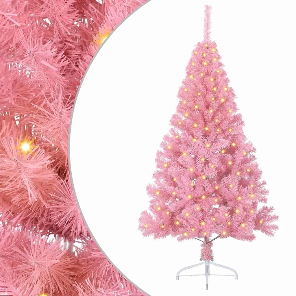 Pre-lit Artificial Christmas Tree Cone Shaped Pink 120cm Holiday Decoration