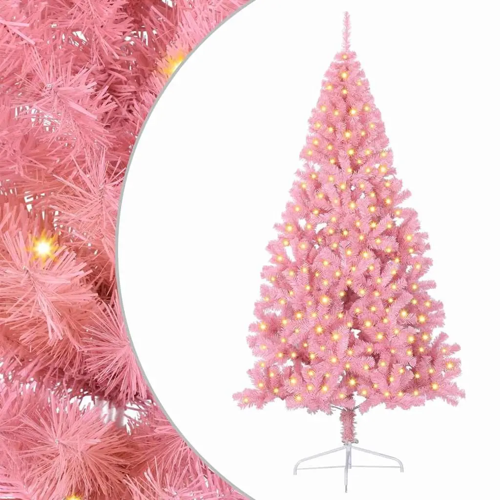 Artificial Pre-lit Christmas Tree 210cm Cone Shape Pink Indoor Outdoor