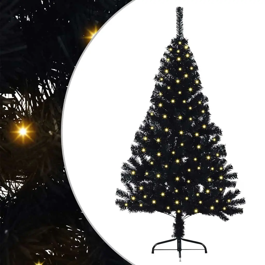 Artificial Christmas Tree Pre-lit 120cm Black Cone LED Warm White Lights Indoor