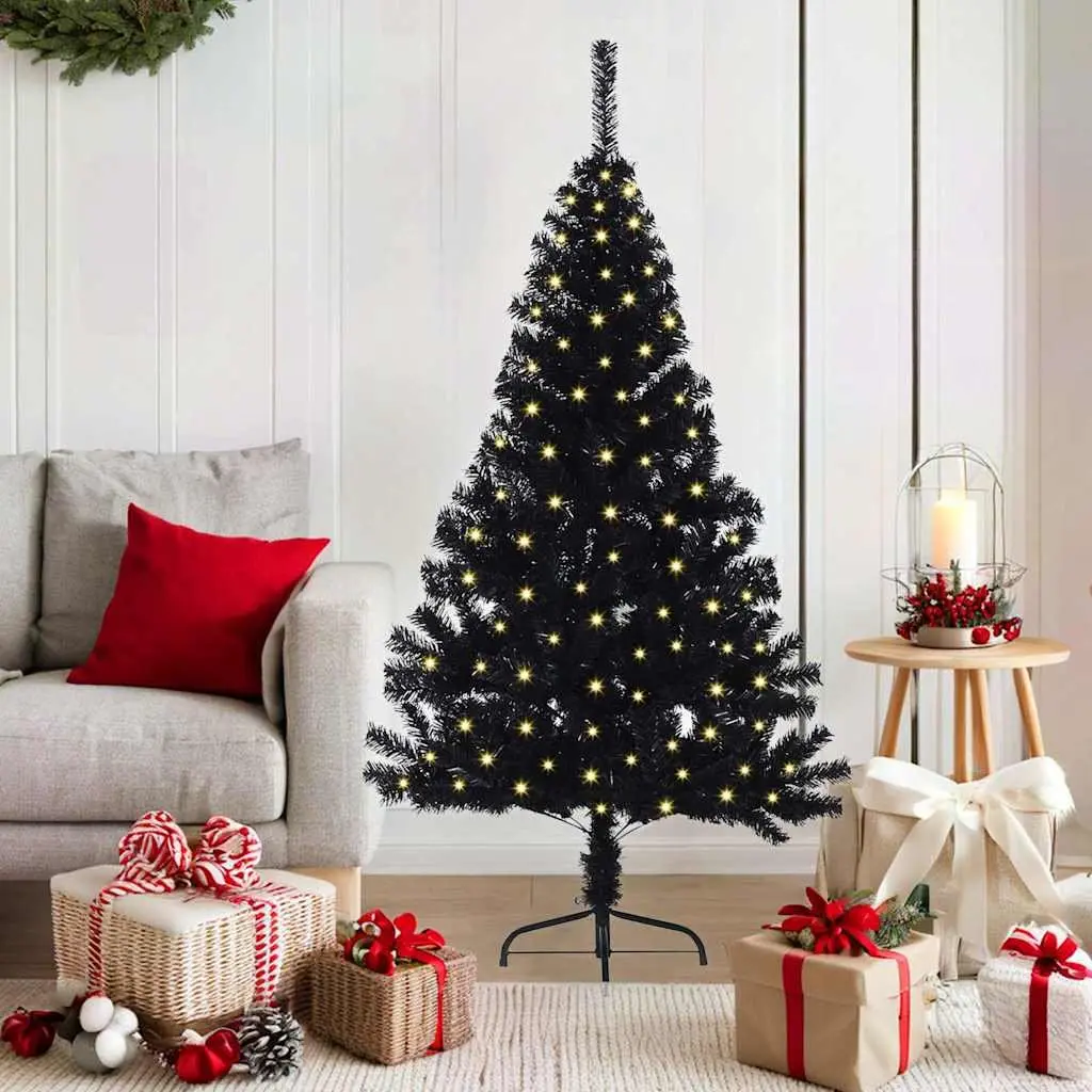 Artificial Christmas Tree Pre-lit 150cm Black Cone LED Warm White Lights Indoor