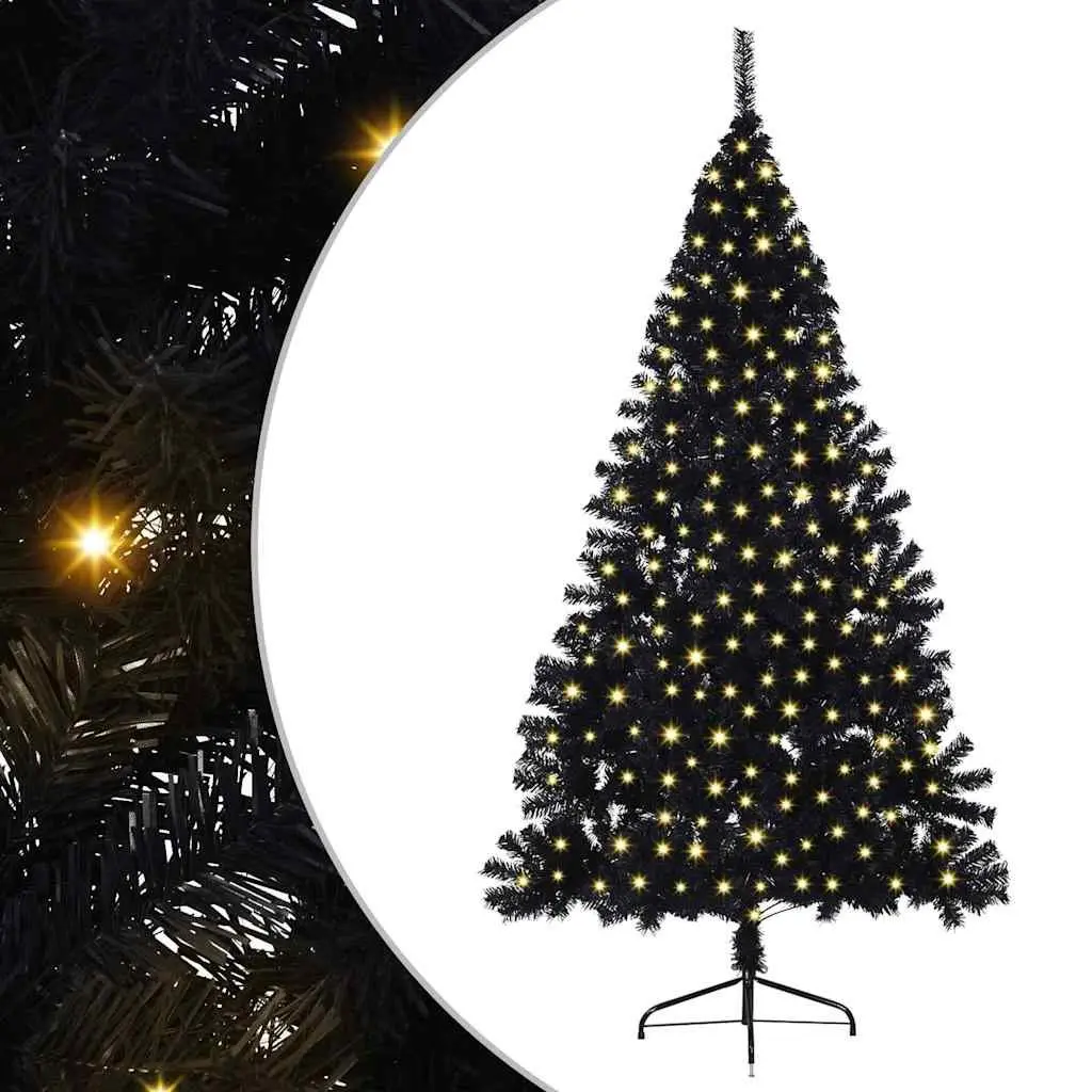 Artificial Christmas Tree Pre-lit 180cm Cone Shape Black Indoor Outdoor