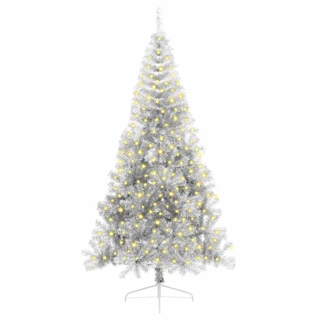 Artificial Christmas Tree Pre-lit 240cm Silver Cone LED Warm White Lights