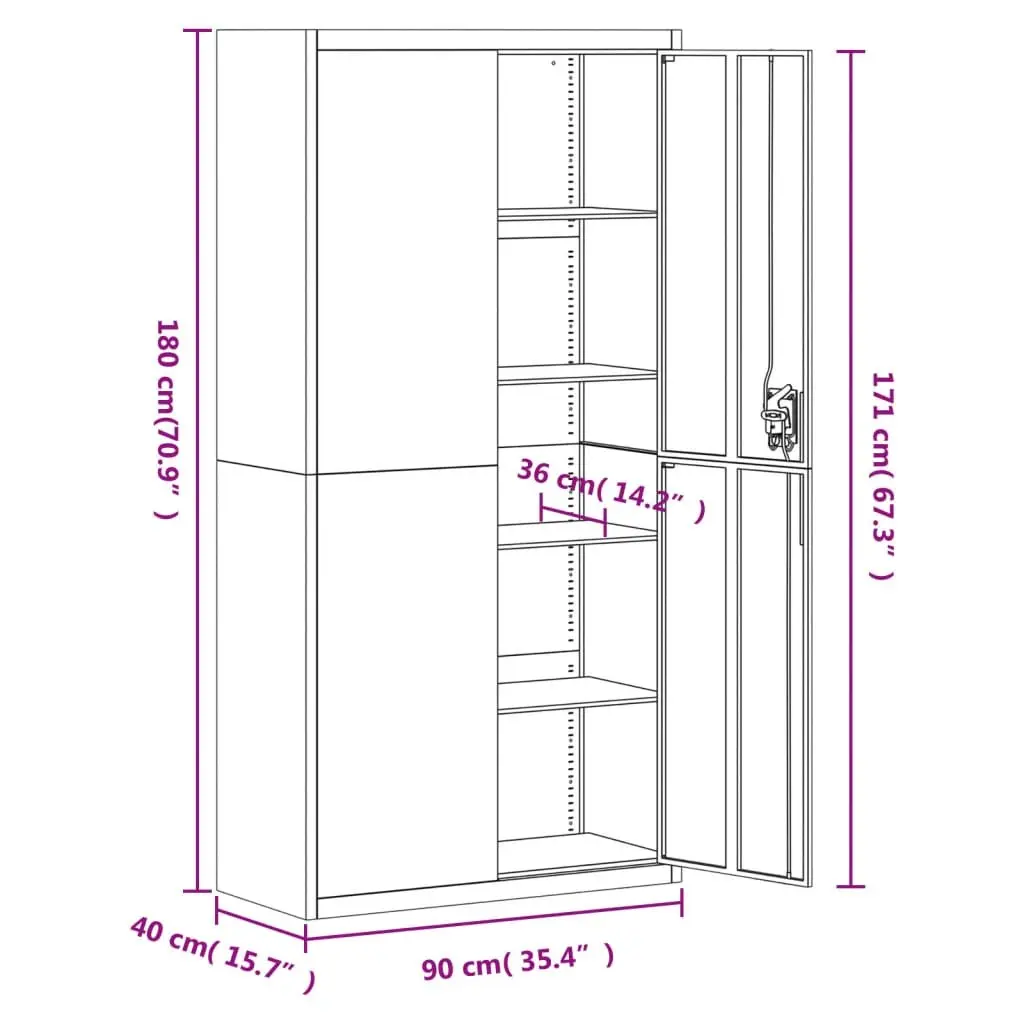 File Cabinet Lockable 90x40x180cm Anthracite Steel Adjustable Shelves