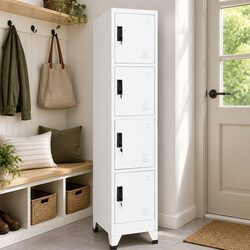 Steel Locker Cabinet White Storage Compartment With Lockable Doors Office School
