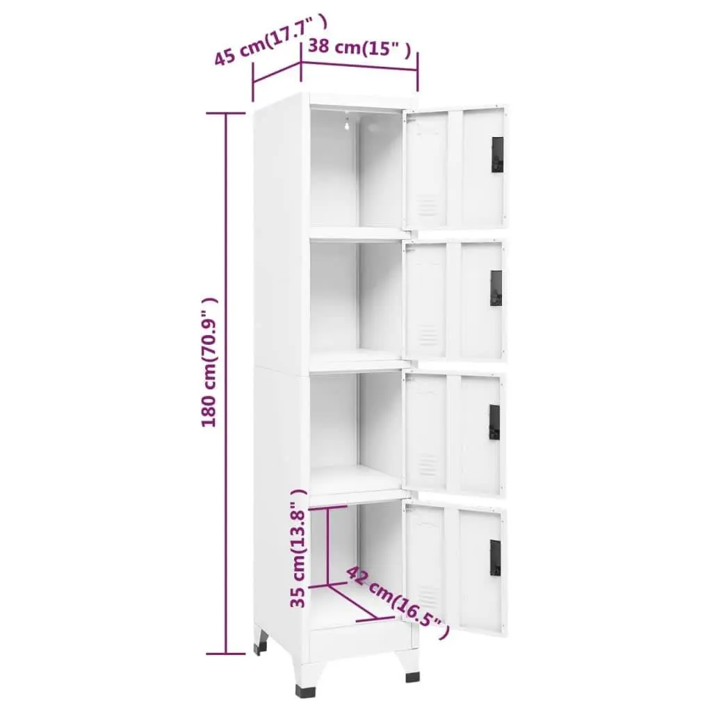 Steel Locker Cabinet White Storage Compartment Lockable Doors 38W x 45D x 180H cm