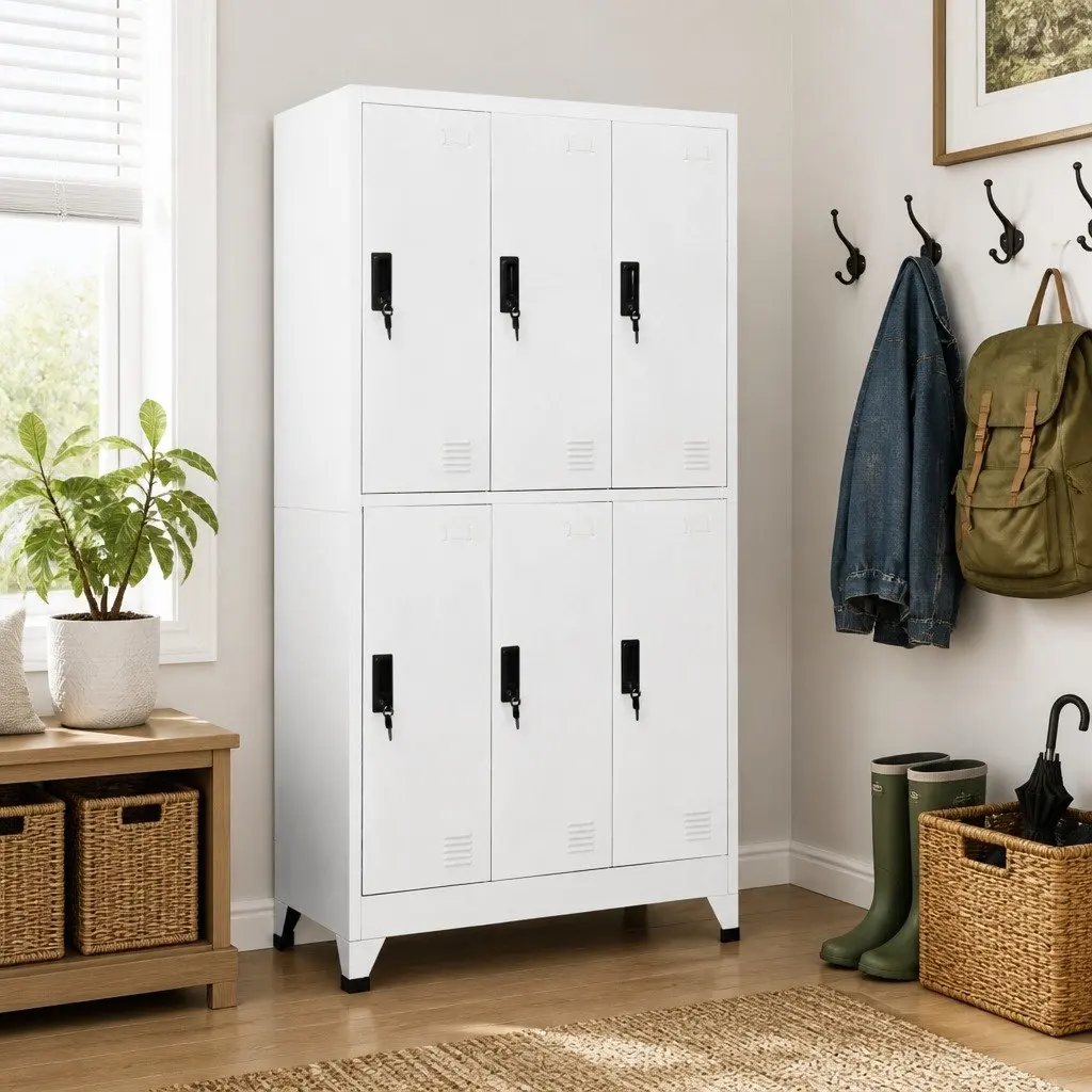 Locker Cabinet Storage Unit Lockable Compartments 90W x 45D x 180H cm White Steel