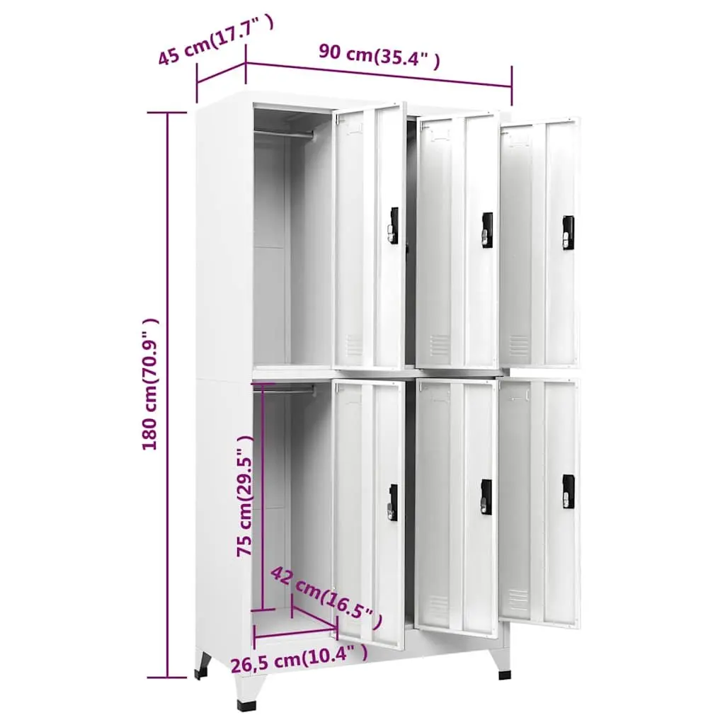 Locker Cabinet Storage Unit Lockable Compartments 90W x 45D x 180H cm White Steel