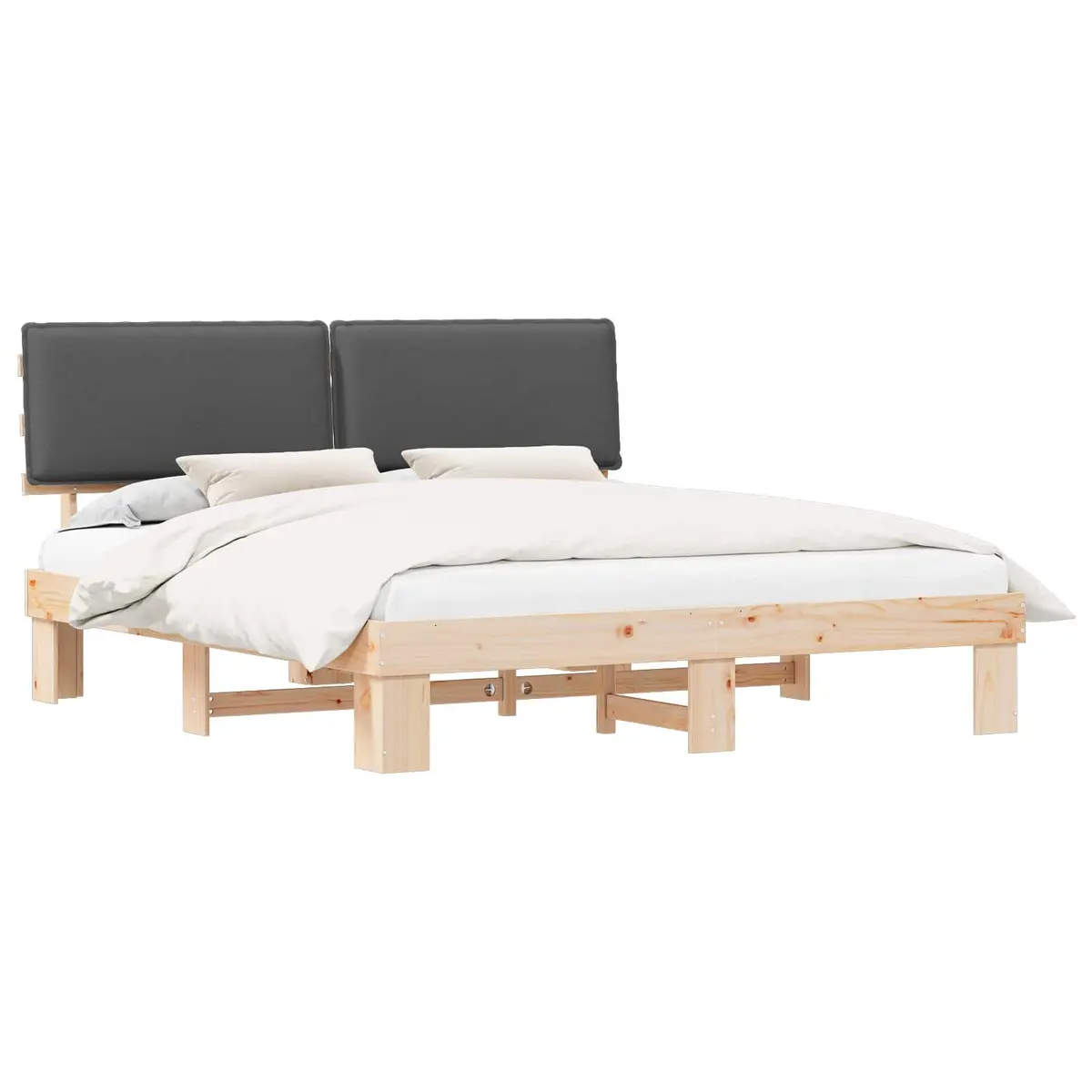 Wooden Bed Frame with Upholstered Headboard Grey 180 x 200 cm Modern Design