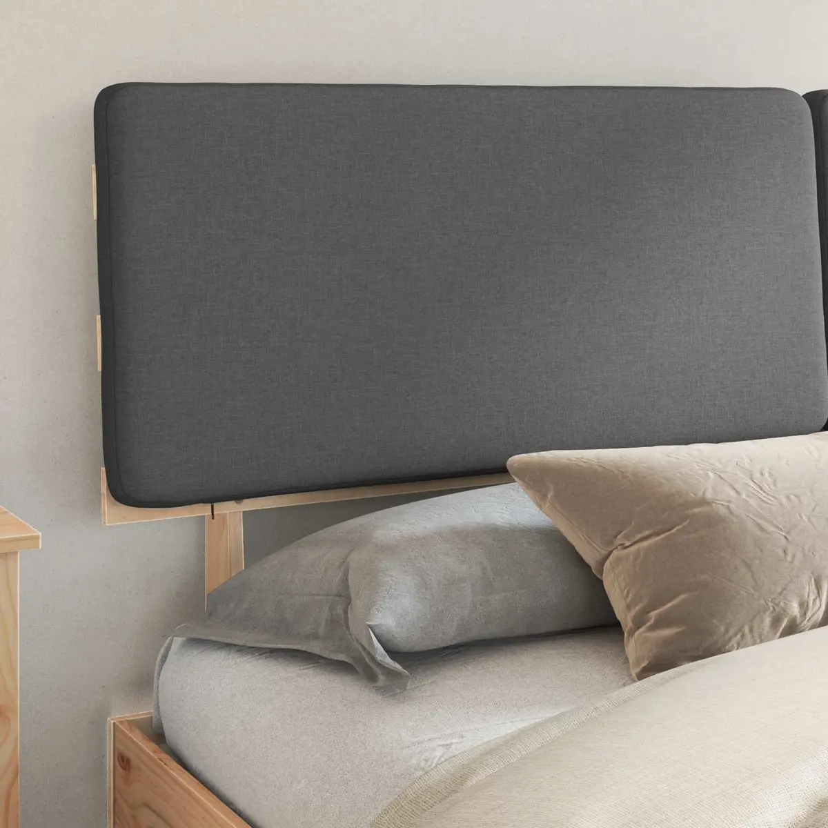 Bed Frame Upholstered Headboard 180x200cm Platform Slatted Base Grey
