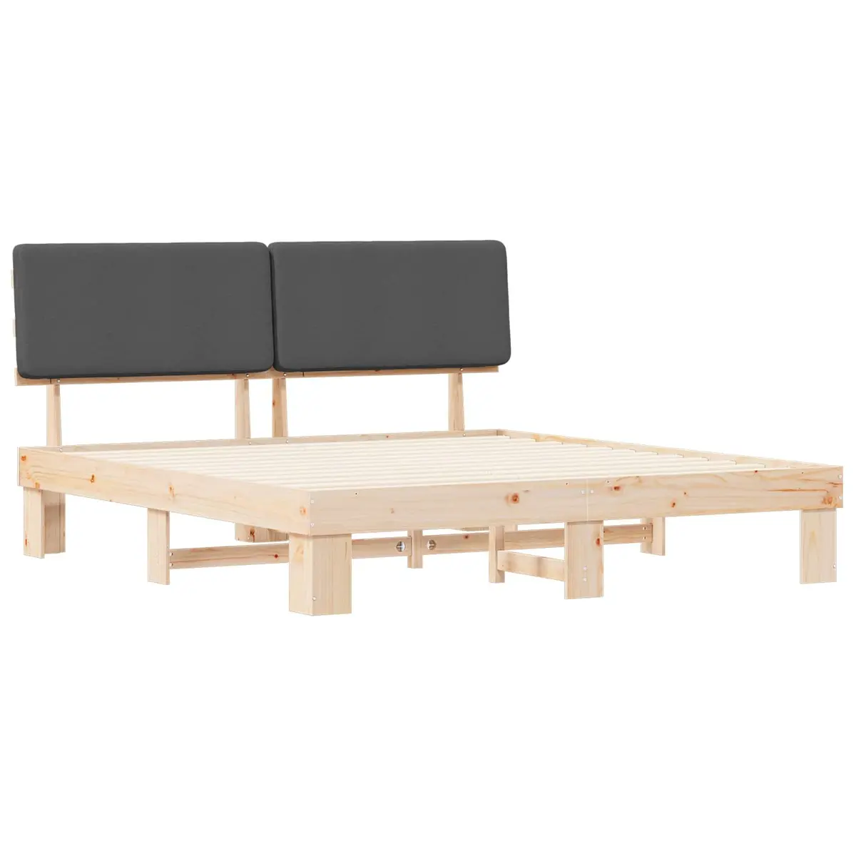 Bed Frame Upholstered Headboard 180x200cm Platform Slatted Base Grey